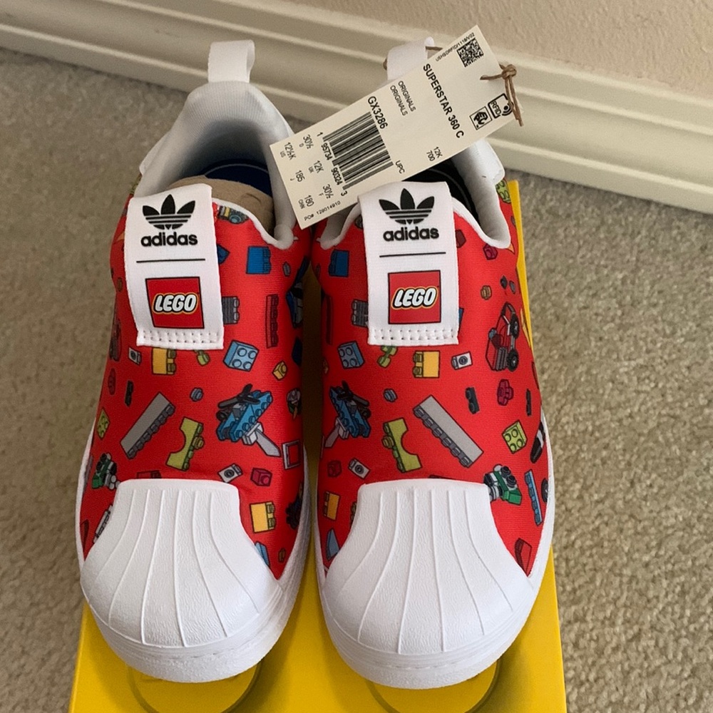 ADIDAS SUPERSTAR 360 X LEGO kids shoes - 12 1/2 K Red/Cloud white